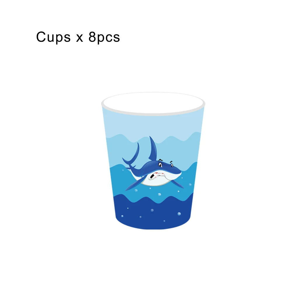MM011xcups Синие морские вечерние одноразовые столовые приборы с изображением акулы, наборы для украшения дня рождения для свадьбы или «нулевого дня рождения» вечерние принадлежности MM011 - Цвет: MM011xcups