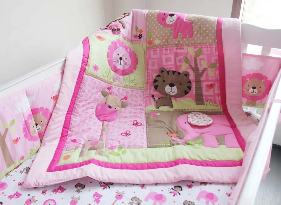 Скидка! 7 шт. вышитая детская кроватка Детский Комплект постельного белья из 100%