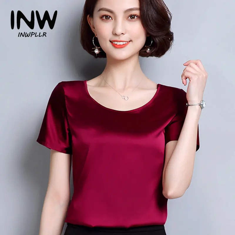 New Korea Fashion Blusas Mujer 2018 Summer Short Sleeve Plus Size Shirts Women Blouses Casual Wine Green Slik Tops Ladies | Женская