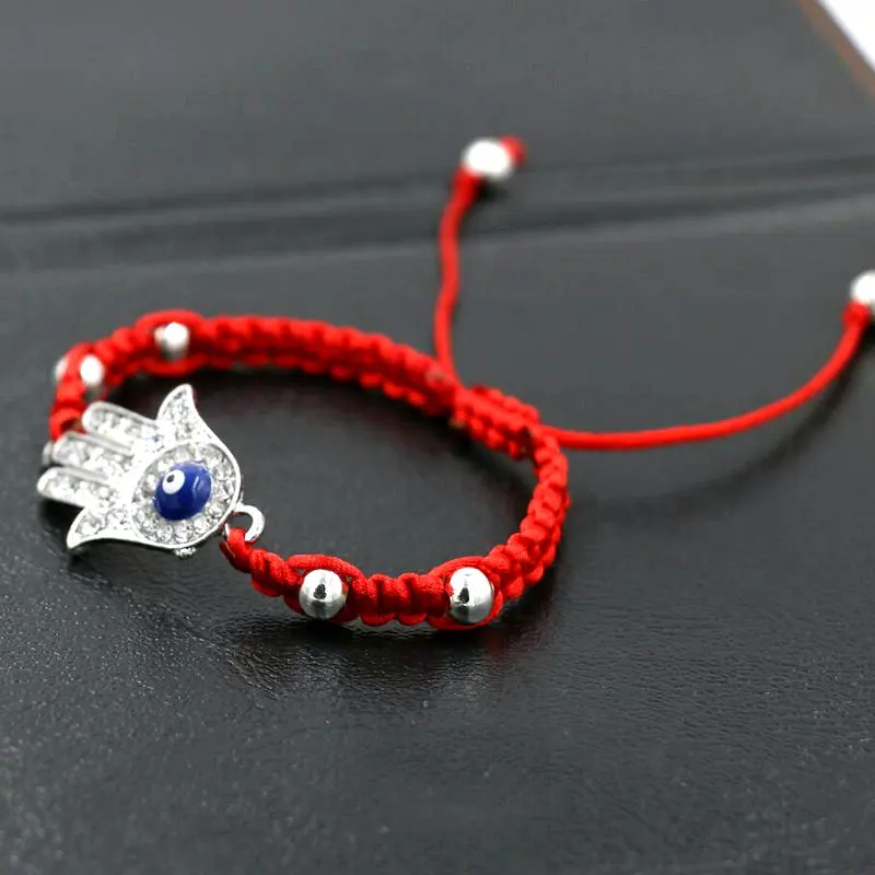 BPPCCR серебро Цвет Фатимы хамса руки плетеный браслет тонкая красная веревочная