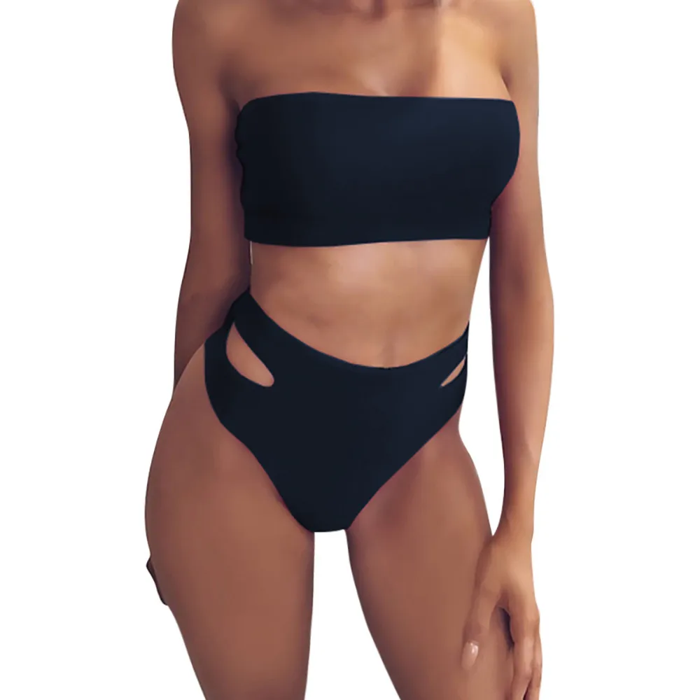 Женский купальник бикини SAGACE однотонный с высокой талией пуш ап|Комбинезоны| |