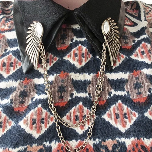 Retro Collar Clip Punk Chain Tassel Blouse Shirt Angel Wing Tips Pin Brooch Luxury Jewerly | Украшения и аксессуары