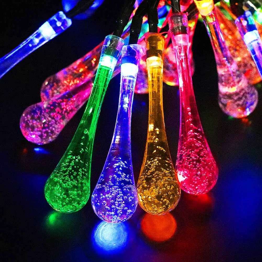 RGB 4,8 м 20 светодиодов Солнечная светодиодная струнная водная капелька форма Водонепроницаемая гирлянда солнечная мощность лампа Фея светодиодные гирлянды для рождества пар - Испускаемый цвет: RGB