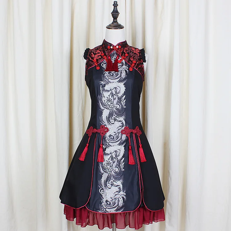 Новое летнее Ретро готическое платье лолиты для женщин дракон Белый Тигр