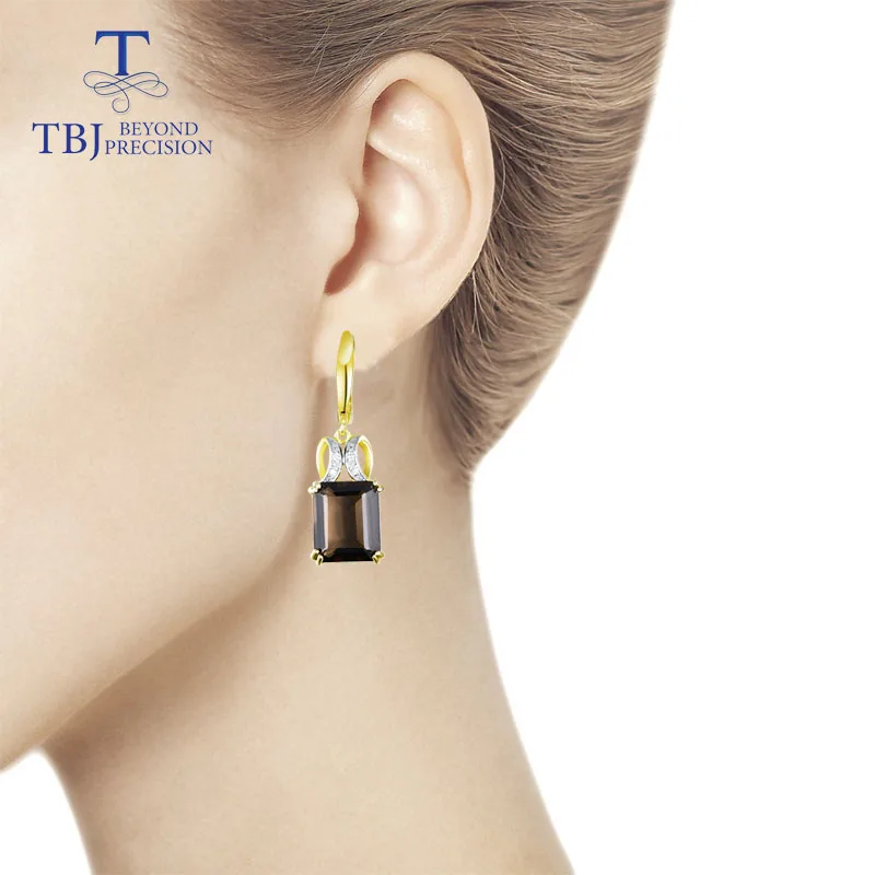 Женские серьги с дымчатым драгоценным камнем TBJ ювелирные украшения