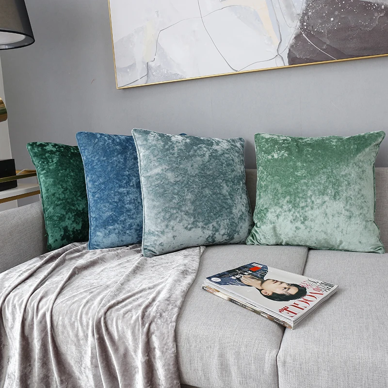 Мягкие наволочки зеленого, синего, слоновой кости, черного, серого и ледяного цветов из плюша, с однотонной поверхностью и бахромой для домашнего декора размером 50х50 см для дивана, кровати и стула.