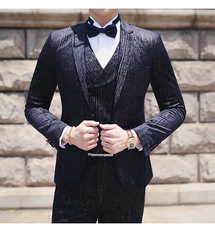 Повседневная одежда(Блейзер+ жилет+ брюки), Trajes De Hombre, костюм Mariage Homme Tuxedo,, осенние мужские костюмы в полоску, мужские деловые костюмы