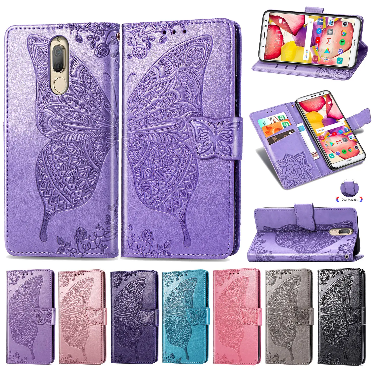 Роскошный кожаный чехол-кошелек с бабочкой и цветами для телефона Huawei Mate 10 Lite