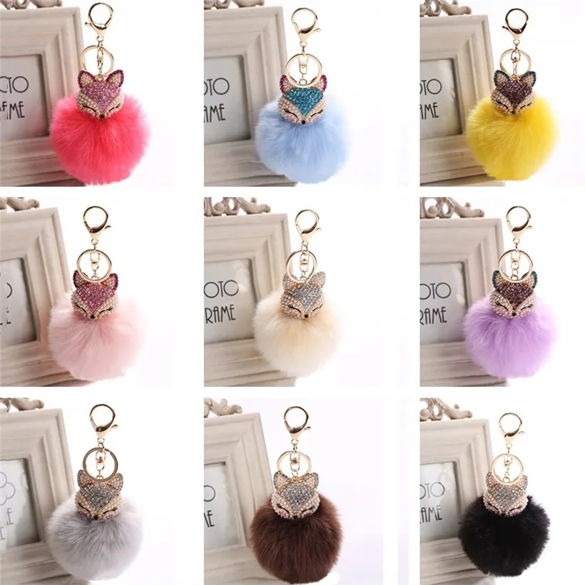Женское кольцо для ключей с помпоном из стразов брелок лисьего меха женский 2 # |