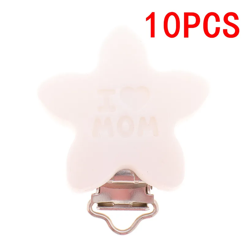01 White 10 шт. силиконовые клипсы с надписью «i love mom», не содержит бисфенол, Детские Прорезыватели для зубов, ювелирные аксессуары, сделай сам, для младенцев, пустышка, цепочка, держатель для еды - Цвет: 01 White