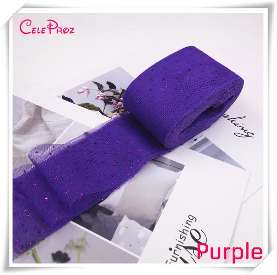 PURPLE 6 см блестящая Тюлевая лента с блестками, Тюлевая сетка, рулонная повязка на голову "сделай сам", помпоны, ручная работа, вечерние украшения - Цвет: PURPLE