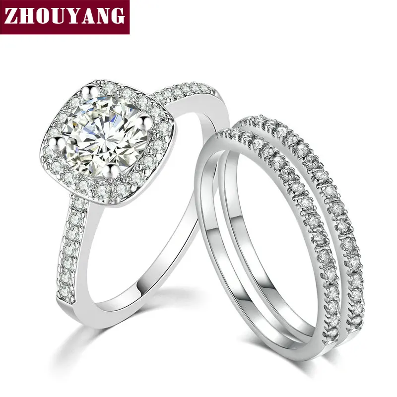 ZHOUYANG наборы свадебных колец для женщин классические круглые Огранки AAA + CZ