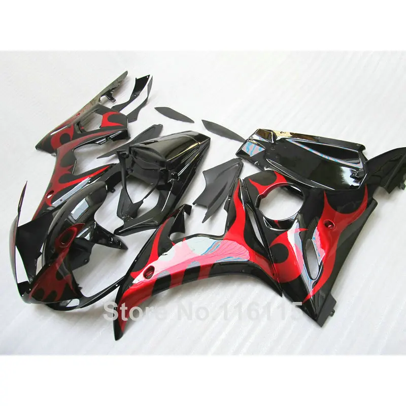 

Комплект обтекателей для мотоцикла из АБС-пластика для YAMAHA R6 2003 2004 2005 комплект обтекателей с красным пламенем в черном YZF R6 03 04 05 #191