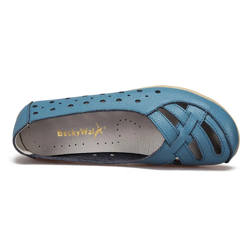 Мокасины BeckyWalk женские из натуральной кожи мягкие босоножки с перфорацией обувь