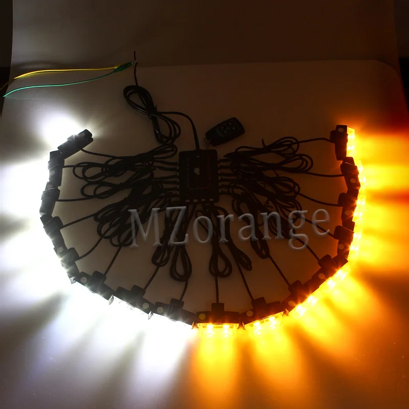 White and Yellow DC 12 В 32 Вт беспроводной пульт дистанционного управления 16X2LED скорая помощь полицейский светильник контроллер мигалка автомобиля стробоскоп Предупреждение аварийный внешний светильник - Цвет: White and Yellow