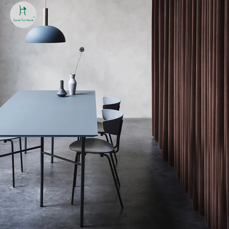 

Louis Fashion Cafe Tables Nordic Modern Concise Iron Art Solid Wood Dining Western Food and Chair Family Dining