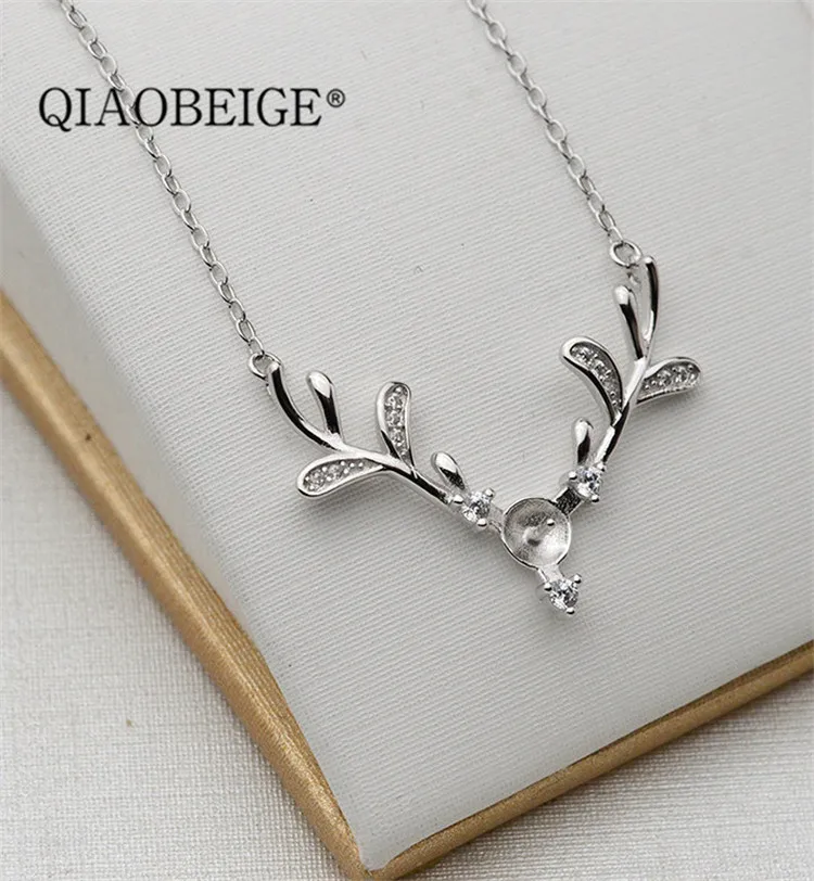 QIAOBEIGE Diy ручной работы s925 silver 7-8 мм Жемчуг полые рога ожерелье «Олень» комплект цепи аксессуары Populary женщины ожерелье