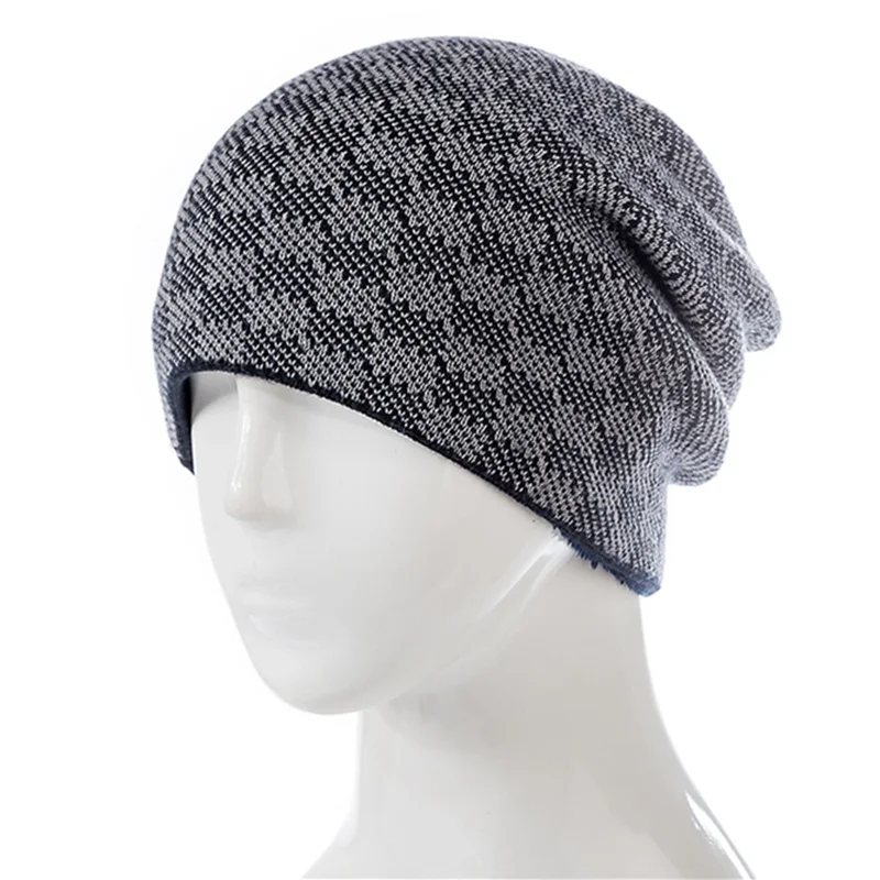 Теплая зимняя шапка унисекс, клетчатая Стильная шапка Skullies Beanies, модные зимние мешковатые шапки для мужчин и женщин, шерстяная меховая вязаная шапка для отдыха - Цвет: Gray