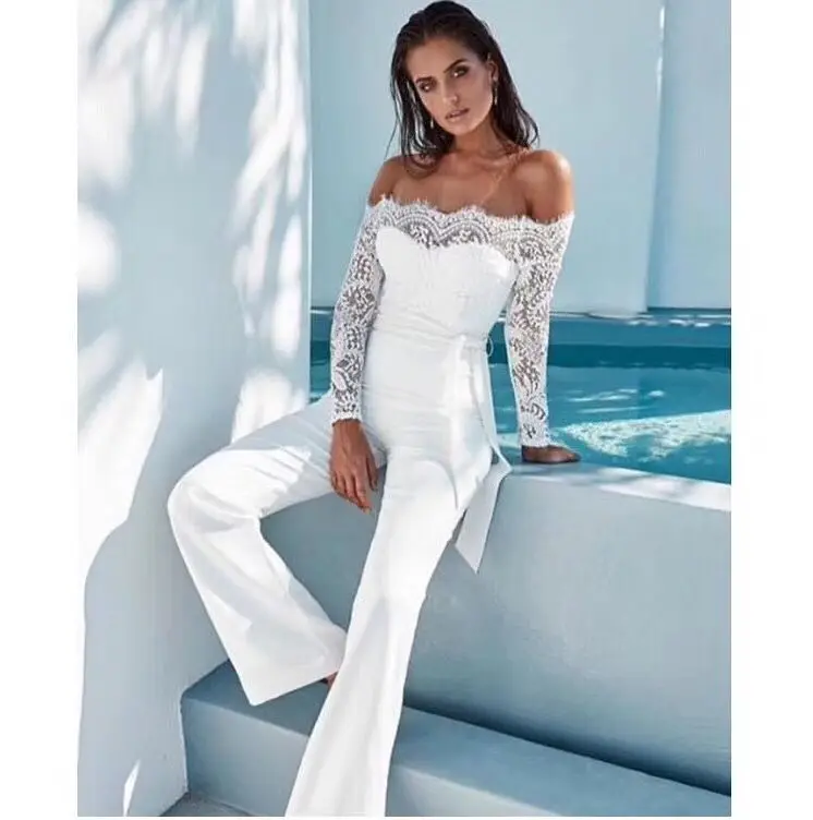 Новый знаменитостей Slash шеи белый кружевной комбинезон из искусственной шелки с