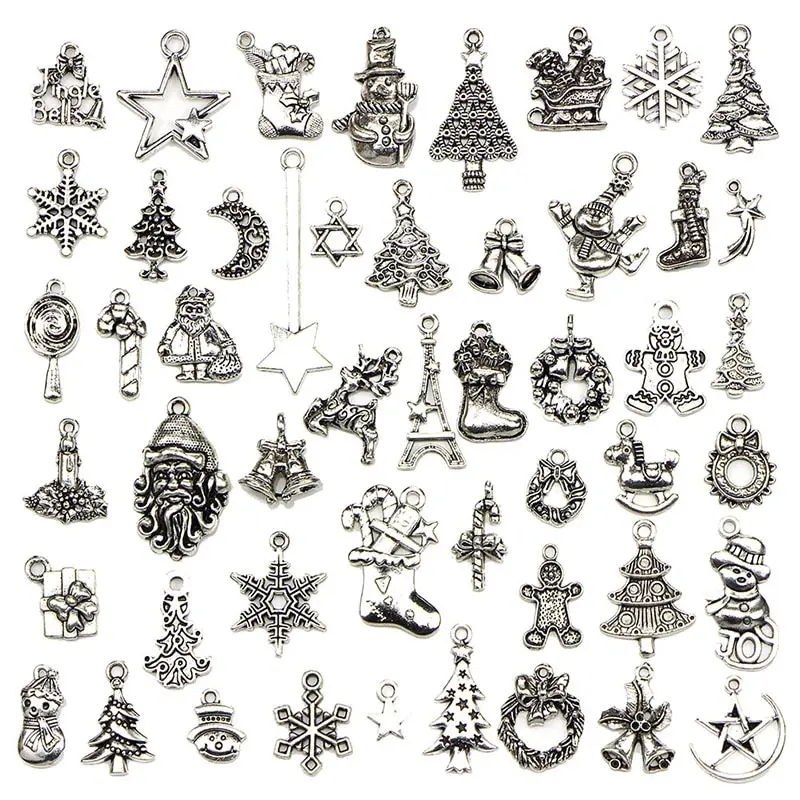 Новые смешанные рождественские античные серебряные европейские браслеты для