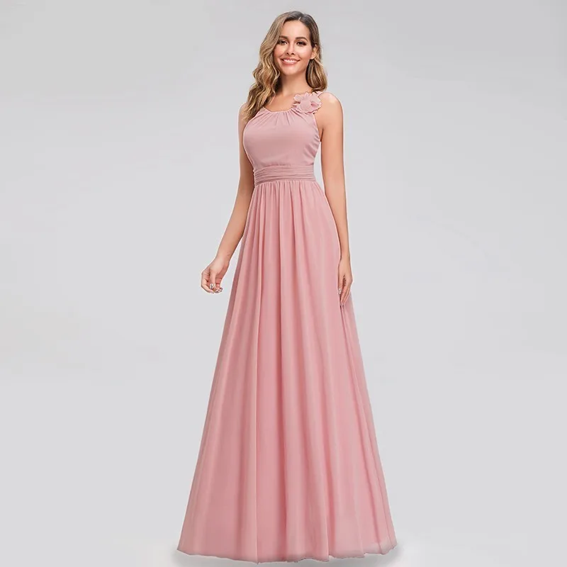 Robe De Soiree Ever красивые розовые вечерние платья трапециевидной формы с круглым вырезом и цветочным рисунком, шифоновые элегантные вечерние платья Abiye Gece Elbisesi