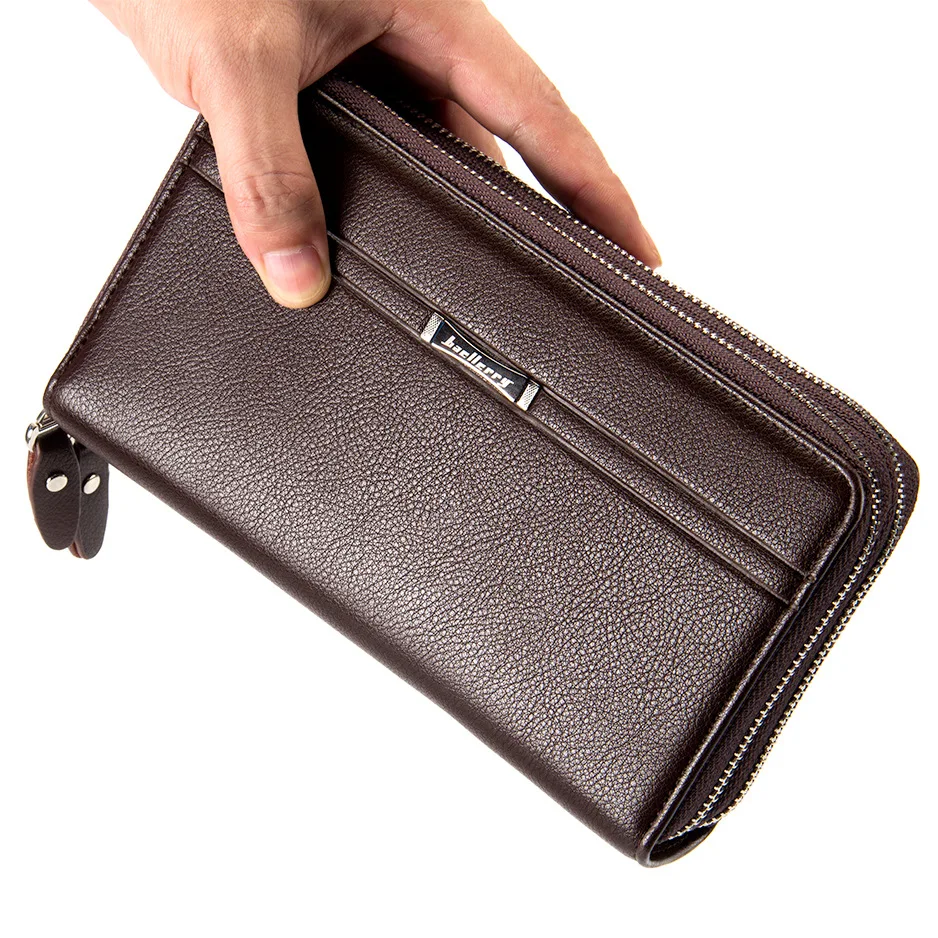 

Luxury Brand Double Zipper Men Clutch Bags PU Leather Man Wallets Business Male Vintage Large Wallet Purse Carteira Masculina