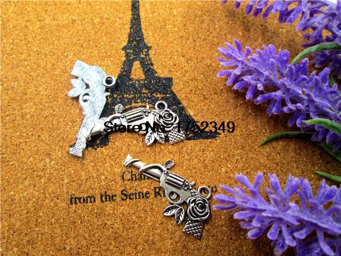 15 шт.-подвеска в виде пистолета, античный тибетский серебряный тональный кулон с пистолетами и розами 19x31 мм