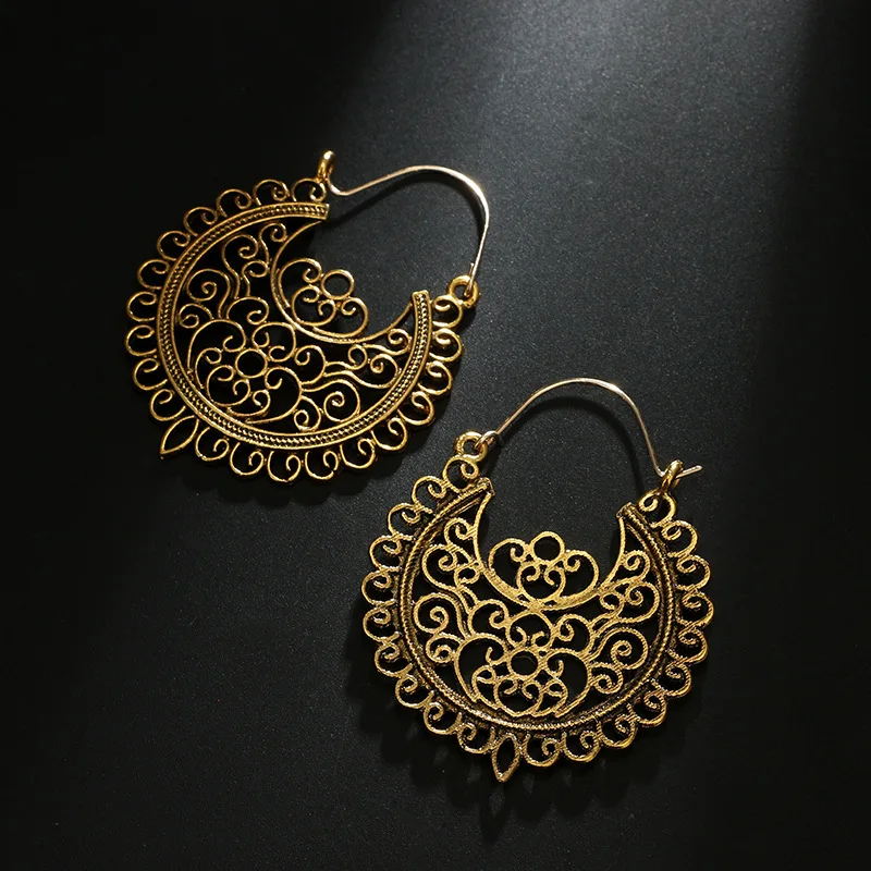 Fashion National Wind Alloy Weave Drop Earrings for Women Vintage U Shaped Basket Exaggerated Carved Earring Jewelry Gift bxmy14 | Украшения