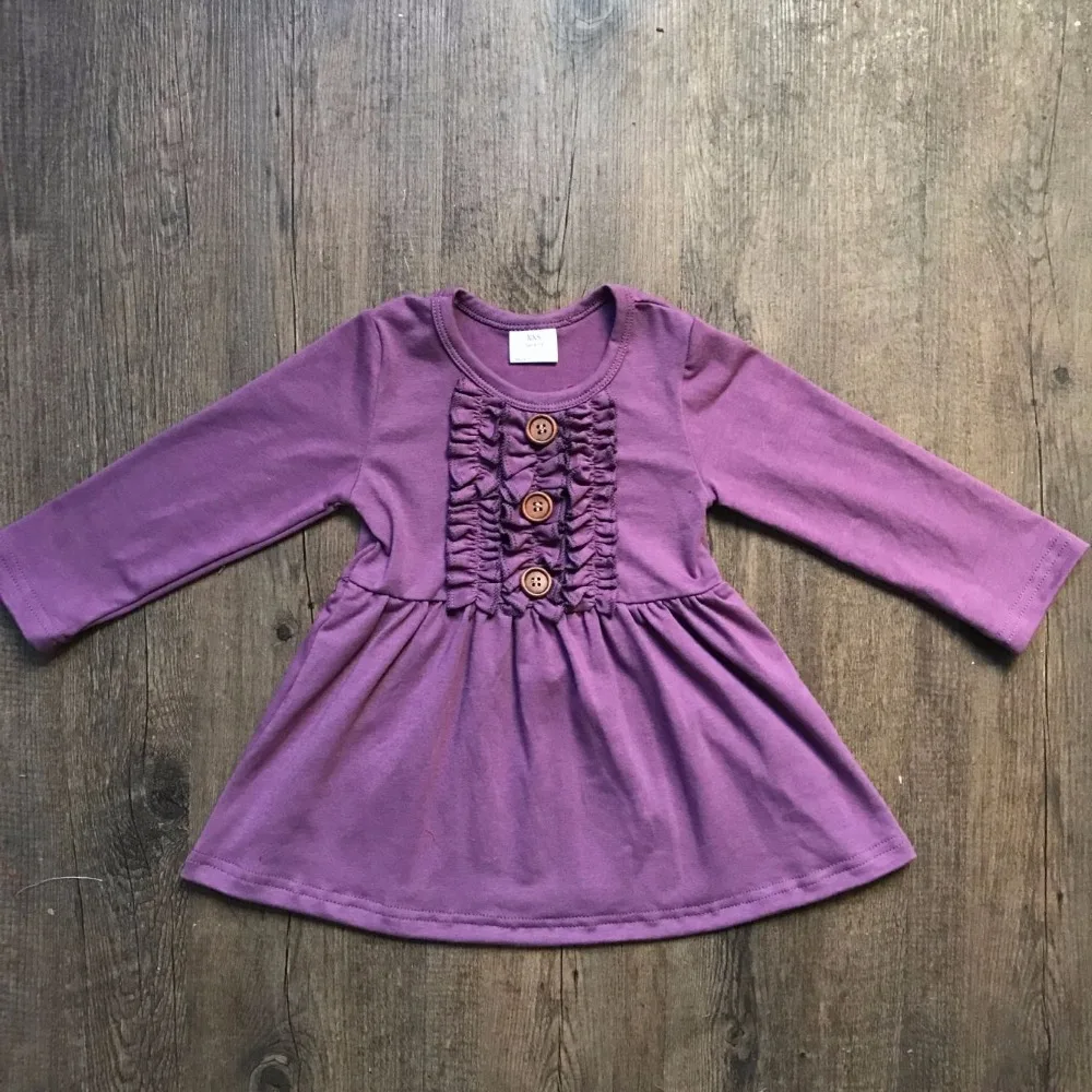 Spring/Winter baby girls children clothes cotton long sleeve dress multy solid color ruffle mustard pink boutique outfits | Детская