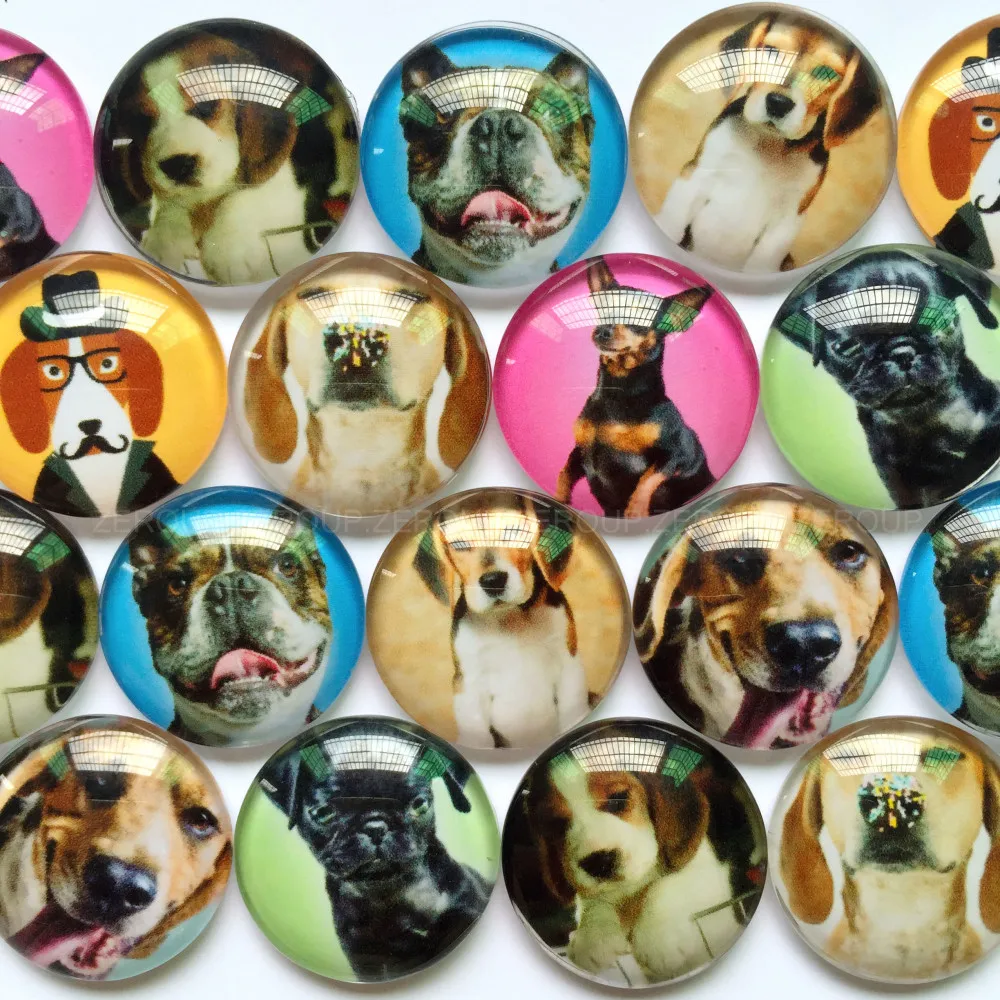 

ZEROUP 12mm 20mm Handmade Photo Glass Cabochons Mixed Dogs Pattern Domed Round Jewelry Accessories Supplies for Jewelry TP-395