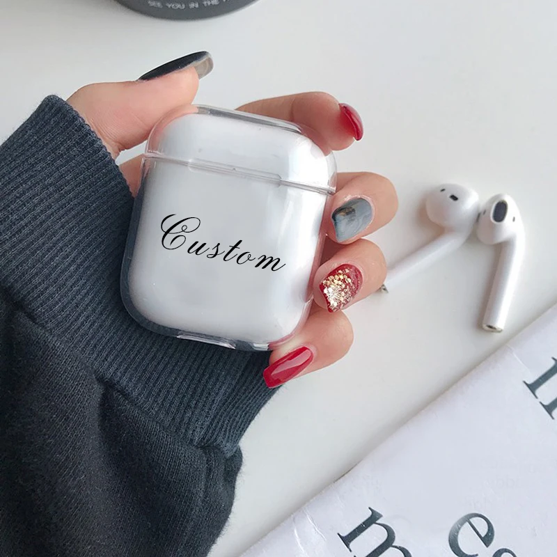 Для airpod чехол на заказ с именем и узором Прозрачный жесткий пластиковый милый чехол для Air Pods DIY Индивидуальные буквы и узоры