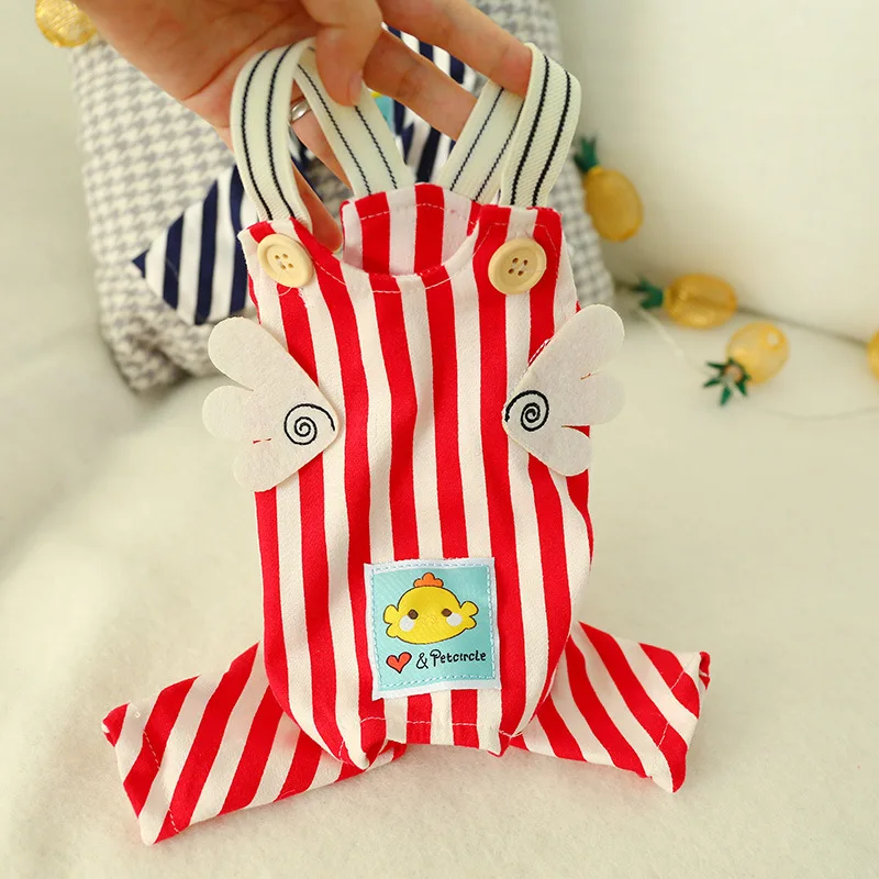 Полосатые милые костюмы для собак одежда комбинезон футболка питомцев пальто