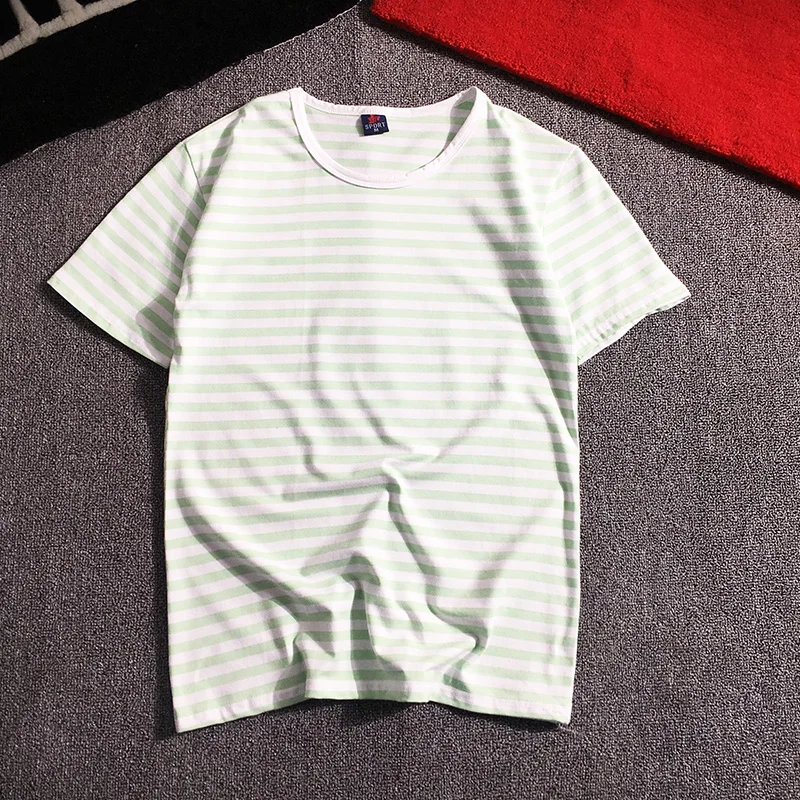 Лето 95 хлопок 5 спандекс многоцветная короткими рукавами футболка мужская stripes8008