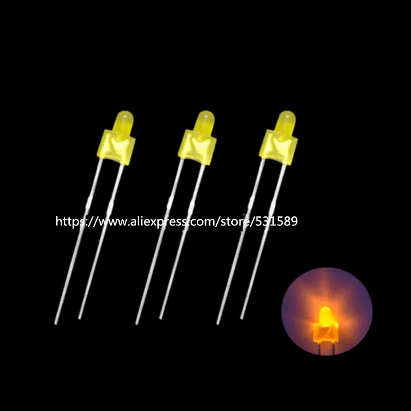 

100pcs Blue/Green/Red/Yellow 2mm nipple DIP LED Lamp long legs 20mA Light Emitting Diode Lamp 2.0V-2.5V