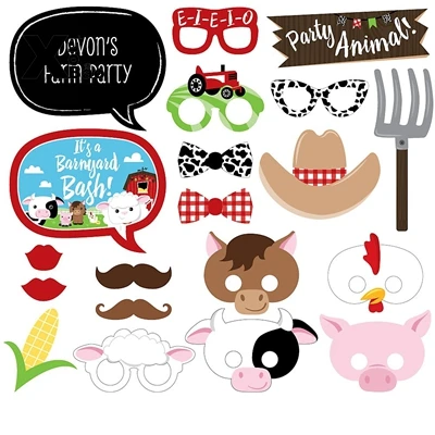 Photo Booth B X20 Ферма животные Тема Бумажный Мешок тарелка посуда соломенная фольга латексный воздушный шар плакат с приглашением карты дети день рождения подарки - Цвет: Photo Booth B X20