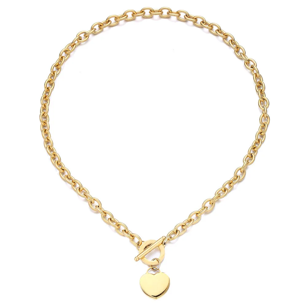 gold necklace Женский набор ювелирных изделий из нержавеющей стали с тумблером в форме сердца для девочек, серебро, золото, Персиковое сердце, ожерелье с подвесками браслет, набор - Окраска металла: gold necklace