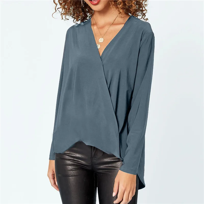 Fashion Women Long Sleeve Solid Blouse 2019 Spring Loose V neck Shirt Ladies OL Tops blusas femininas Plus Size Clothing Shirts