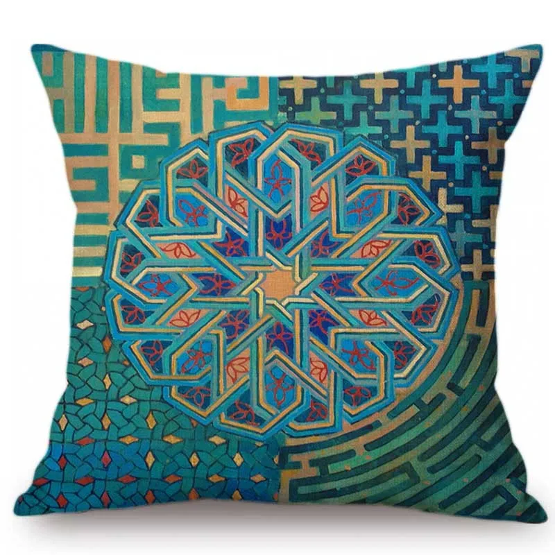 Мусульманская мандалла декоративная подушка для дивана хлопковая льняная синяя