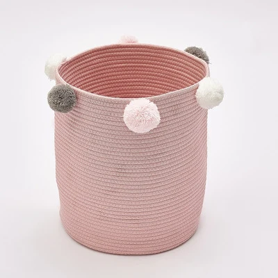 Pink Хлопковая тканая корзина для хранения одежды, детские игрушки, корзина для хранения, Большая складная грязная одежда, игрушки и художественный органайзер, держатель - Цвет: Pink