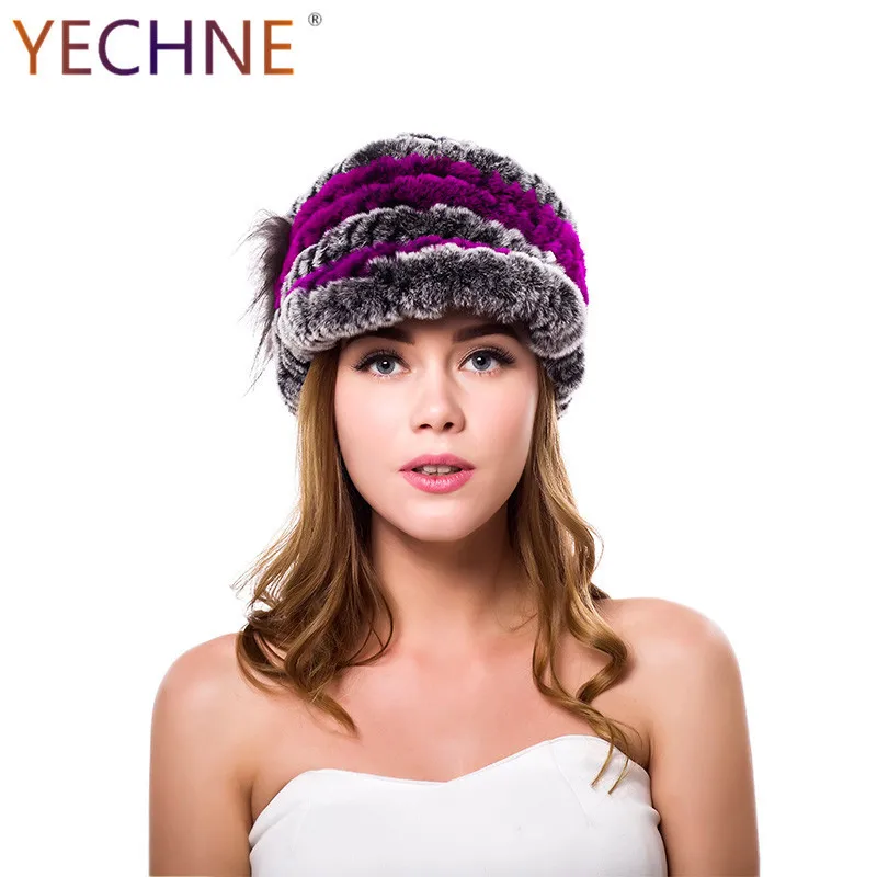 Женская зимняя трикотажная шапка YECHNE в естественную полоску|Женские Skullies и