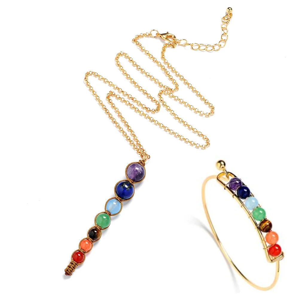 jewelry sets DIEZI Индийская Йога энергии ювелирные изделия из натурального камня комплекты 7 Чакра бусины с энергией исцеления и гармонии узорные ожерелья Браслеты для Для женщин ювелирные изделия - Окраска металла: jewelry sets