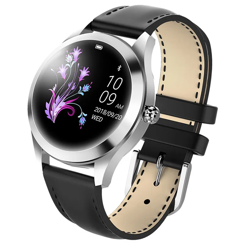 Black Leather KW10 Смарт-часы для женщин 1,04 дюймов экран IP68 водонепроницаемый монитор сердечного ритма физиологическое напоминание Спорт Фитнес-браслет - Цвет: Black Leather
