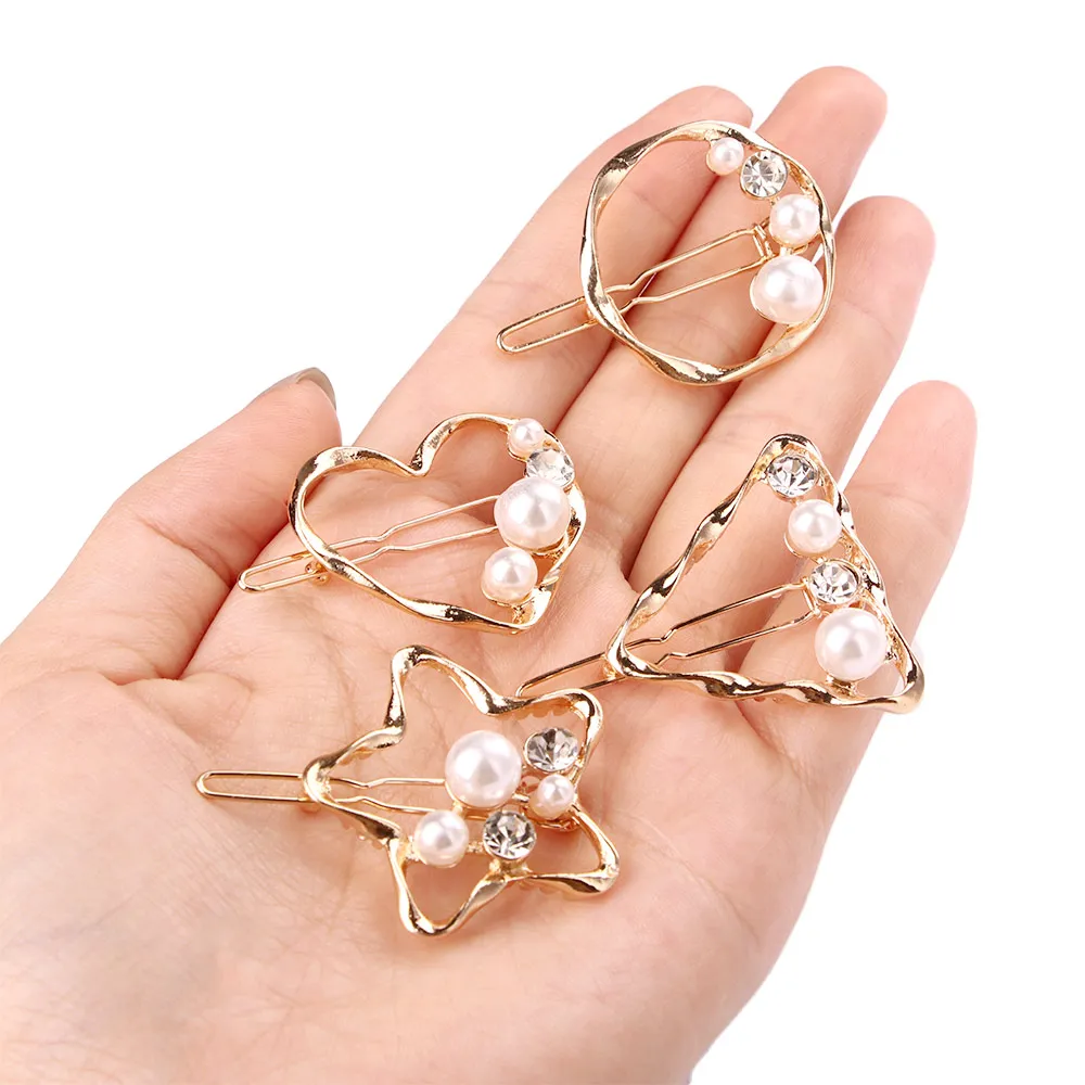 Элегантная заколка для волос с милым жемчугом и кристаллами в форме сердца