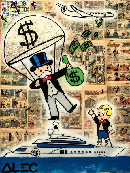 

Hand painted Cartoon Oil painting on canvas Alec Pop art old man money dollars Wall Art Picture for living Room home decor