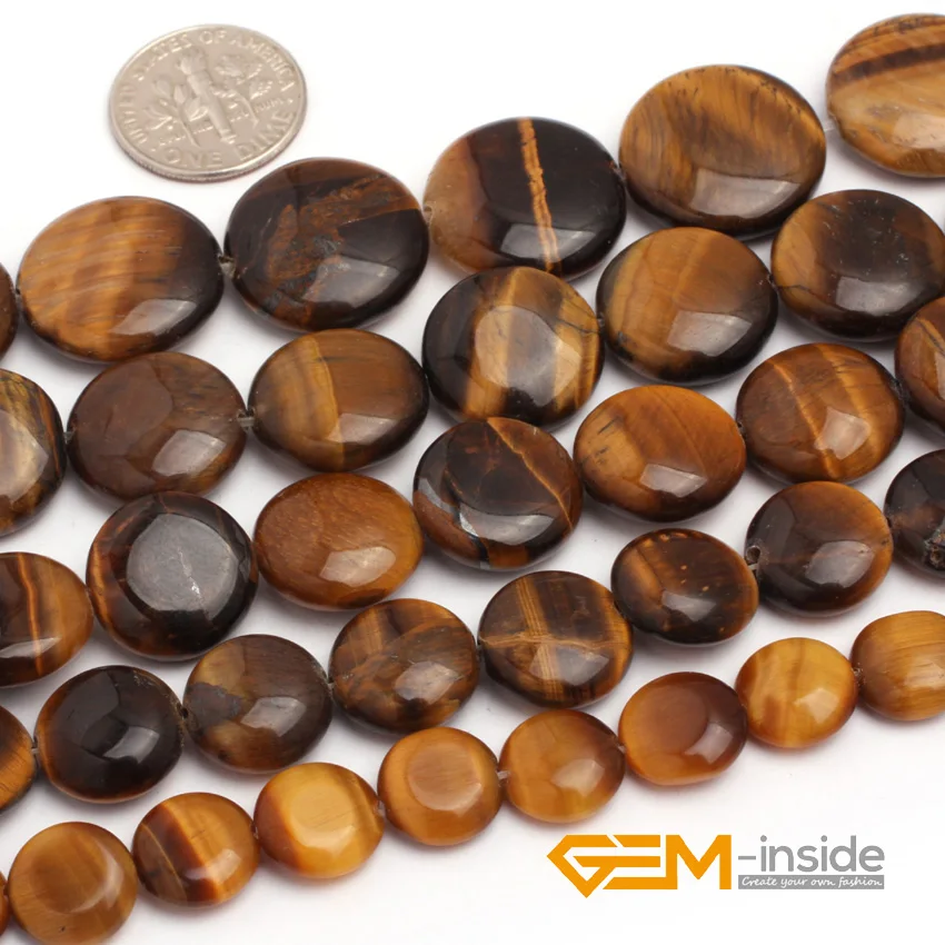 

Natural Stone Yellow Tiger's Eye Round Coin Beads For Jewelry Making Strand 15 inch DIY Fashion Jewelry Loose Beads
