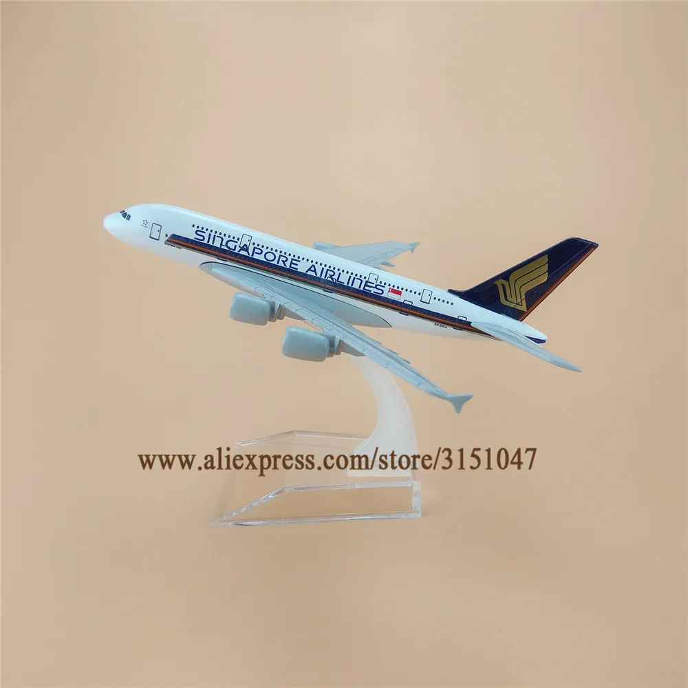 16 см Air Singapore Airlines модель самолета Airbus 380 A380 9v-ска Airways металлическая с подставкой