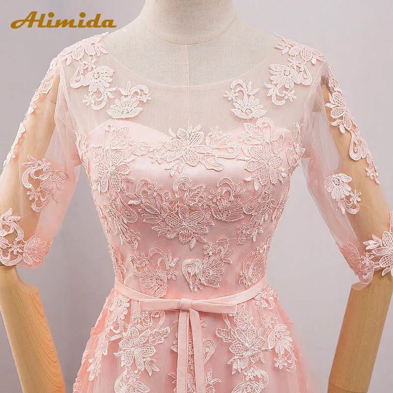 Элегантное розовое вечернее платье для девочек с длинными 2020 аппликации кружево