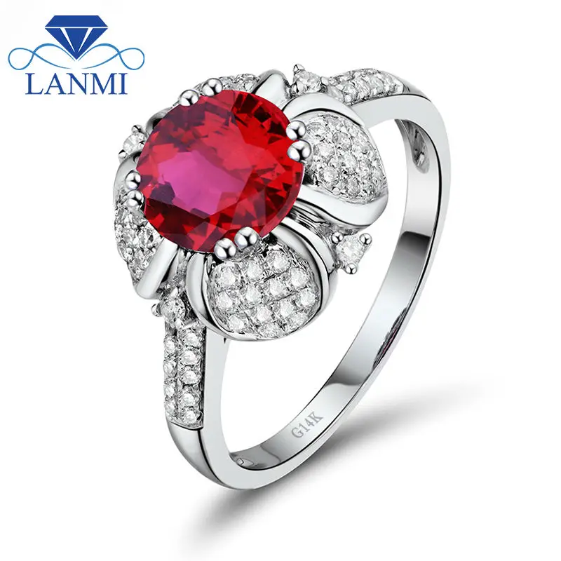 

LANMI SI Clarify 0.40ct Diamonds Red Ruby Wedding Rings Solid 14Kt White Gold Gemstone Jewelry For Women Sale WU257