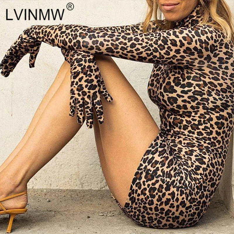 Женское облегающее платье с леопардовым принтом LVINMW хлопковое мини длинным
