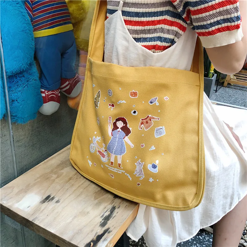 Женская холщовая Наплечная Сумка с мультяшным сумки принтом мессенджеры для дам